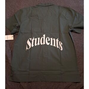 Students Olive Green Button Up‎ Short Sleeve Shirt Mens Size M